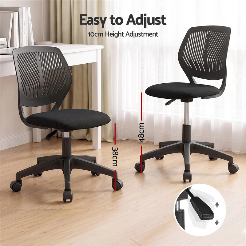 Artiss Ergonomic Office Chair Armless Study Chair Height Adjustable Black