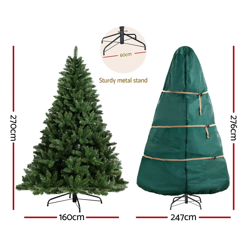 Jingle Jollys 2.7m Artificial Christmas Tree 1590 Tips with Oxford Storage Bag Green