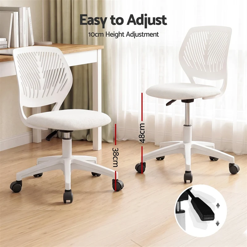 Artiss Ergonomic Office Chair Armless Study Chair Height Adjustable White