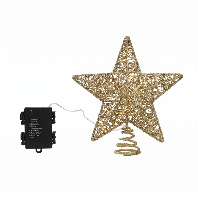 Jingle Jollys 3D Christmas Tree Topper Star 20 Warm LED Lights Gold Glitter