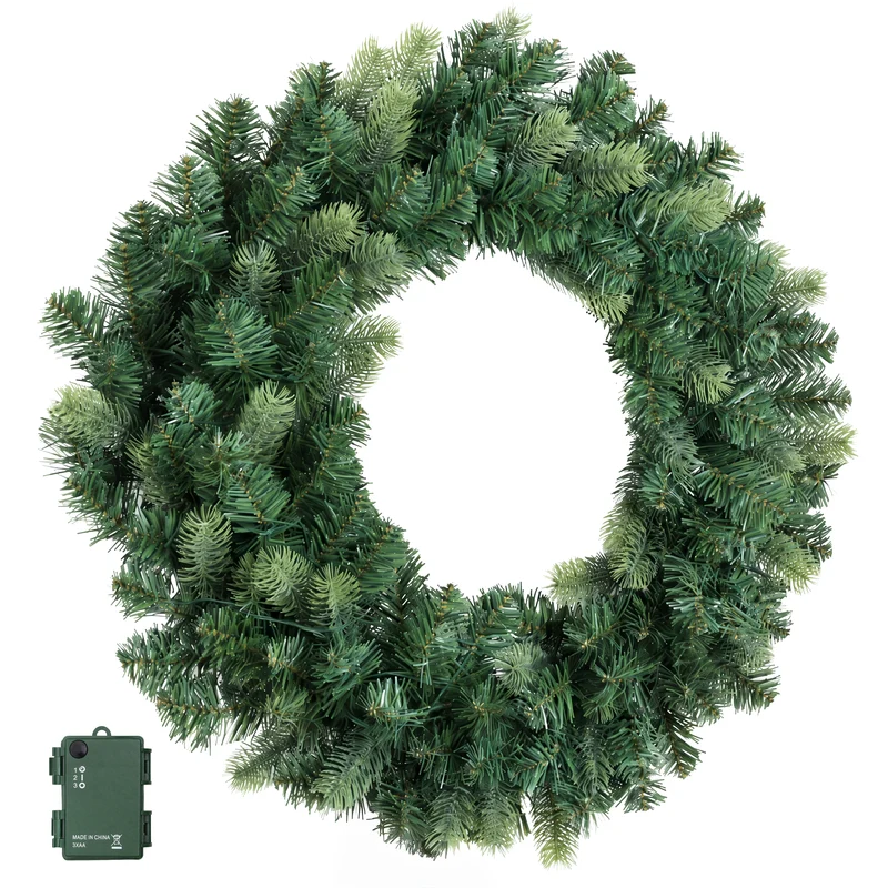 Jingle Jollys 60cm Pre-Lit Christmas Wreath GarlandsWarm White LED Light Door Wreaths Battery Timer
