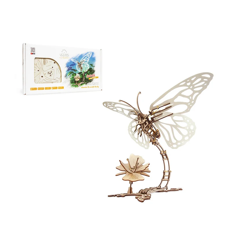 UGears 70044 Butterfly Wooden Mechanical 3D Puzzle DIY Model Kit