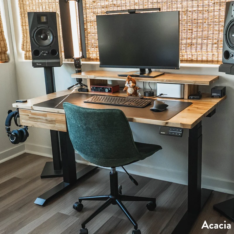 Desky Dual Hardwood Sit Stand Desk 200cm Acacia Desktop and Matte Black Frame