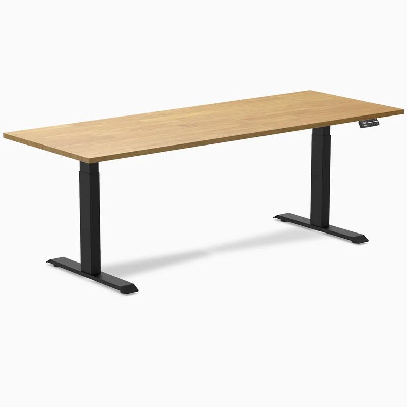 Desky Dual Rubberwood Sit Stand Desk 200cm Light Oak Desktop and Matte Black Frame