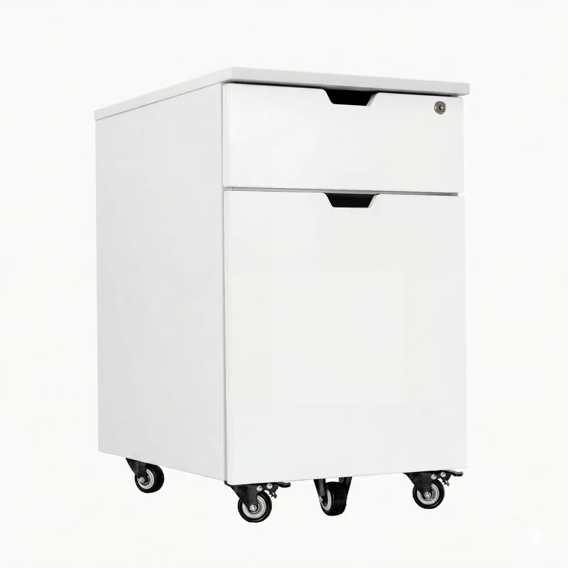 Desky Minimal Wooden Filing Cabinet - White / White Melamine