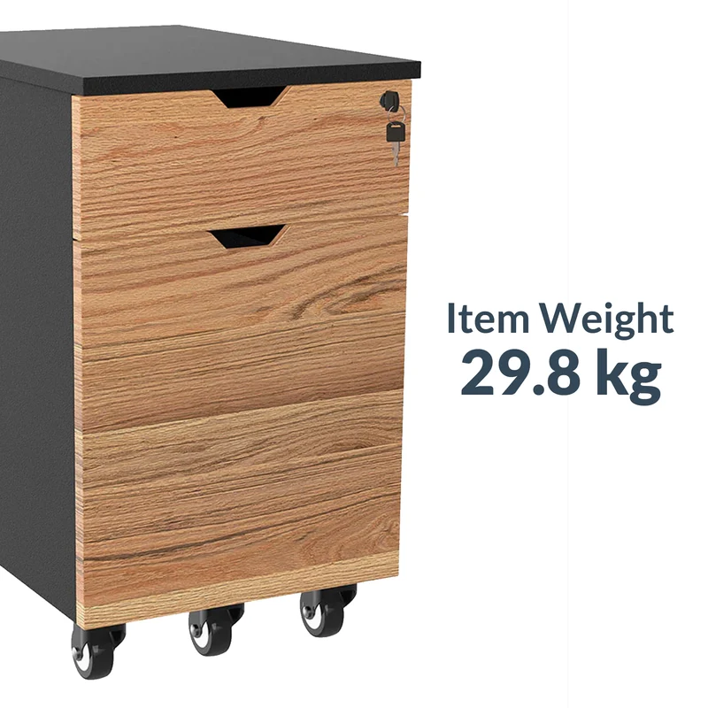 Desky Minimal Wooden Filing Cabinet - White / Classic Oak Melamine