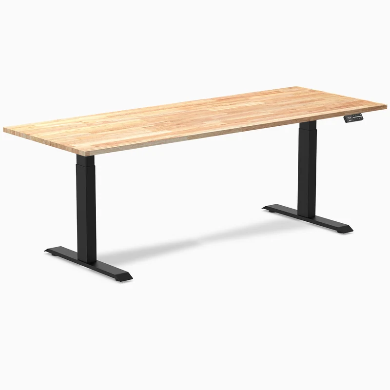 Desky Dual Rubberwood Sit Stand Desk 200cm Natural Timber Desktop and Matte Black Frame