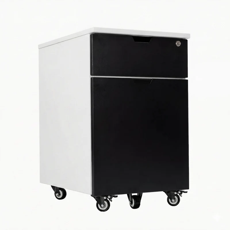 Desky Minimal Wooden Filing Cabinet - White / Black Melamine
