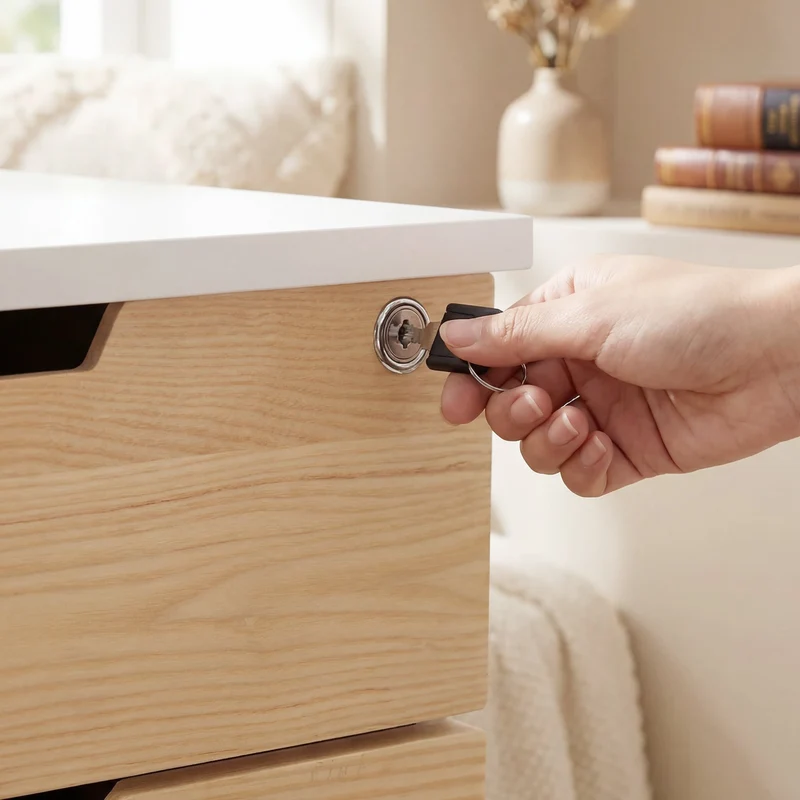 Desky Minimal Wooden Filing Cabinet - White / White Oak Hardwood