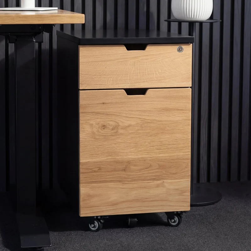 Desky Minimal Wooden Filing Cabinet - White / Bamboo