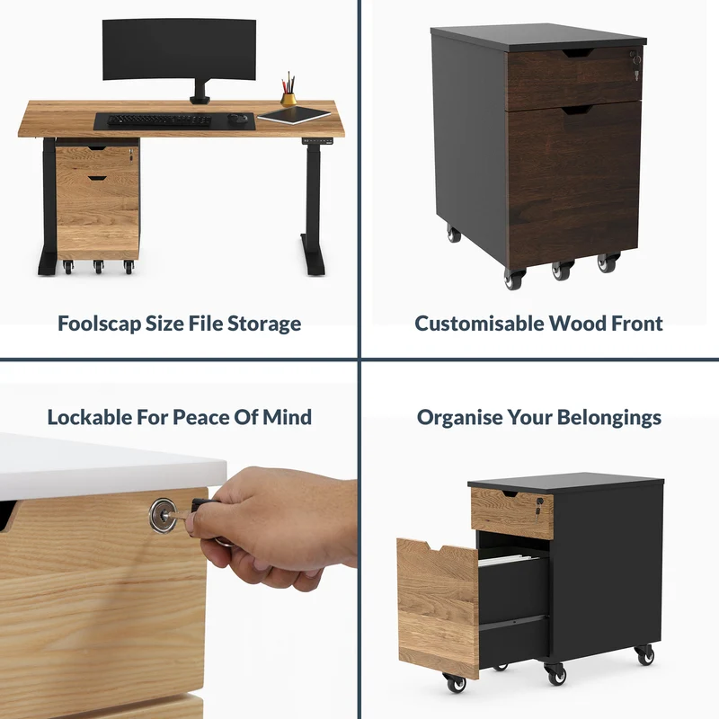 Desky Minimal Wooden Filing Cabinet - White / Bamboo