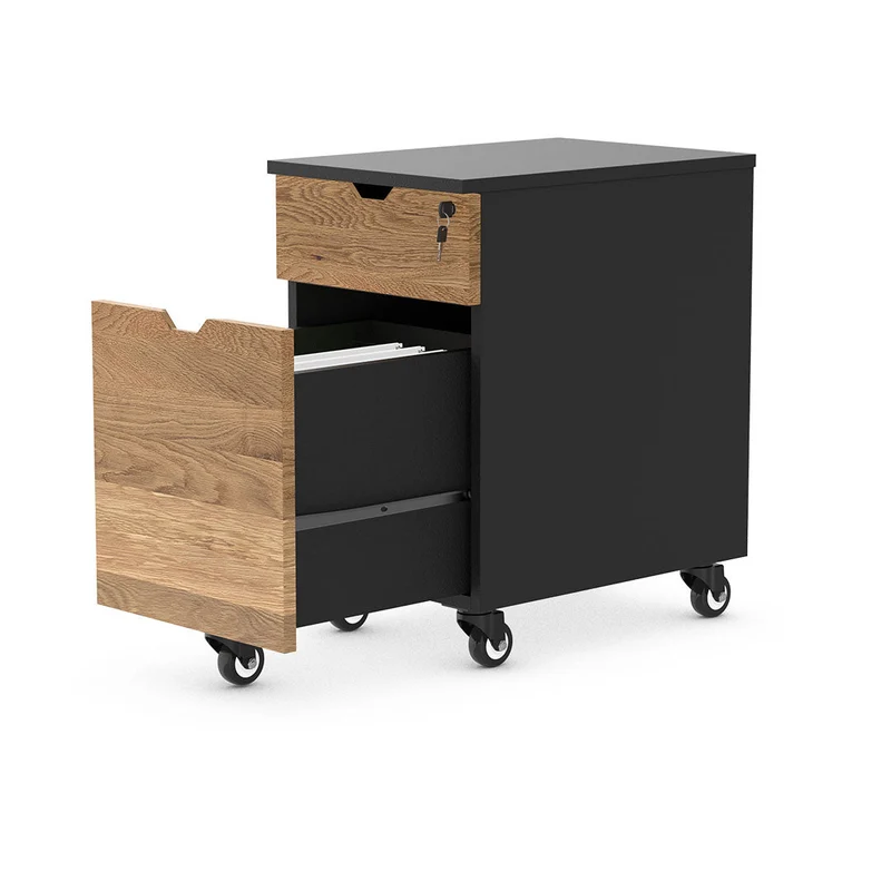 Desky Minimal Wooden Filing Cabinet - White / Bamboo