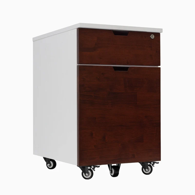 Desky Minimal Wooden Filing Cabinet - White / Red Walnut Rubberwood