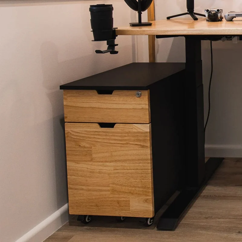 Desky Minimal Wooden Filing Cabinet - White / Sublime Teak Melamine