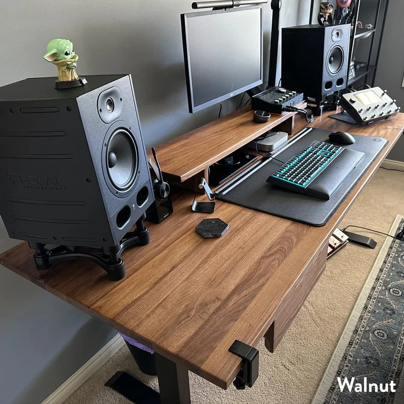 Desky Dual Hardwood Standing Desk With Drawer 180cm Maple Desktop and Matte Black Frame