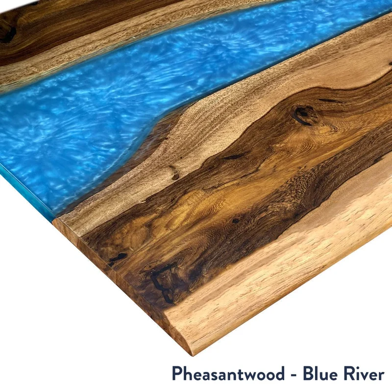Desky Dual Resin Hardwood Sit Stand Desk 180cm Pheasantwood Blue River Desktop and Black Frame