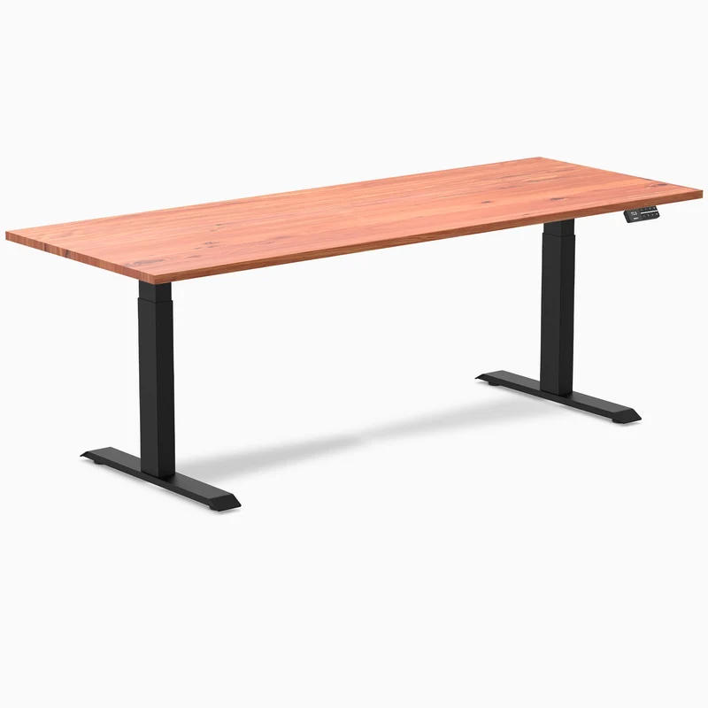 Desky Dual Softwood Sit Stand Desk 200cm Red Cedar Desktop and Matte Black Frame
