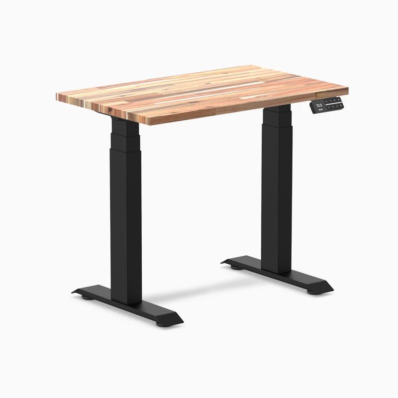 Desky Dual Mini Hardwood Sit Stand Desk 80cm Acacia Desktop and Matte Black Frame