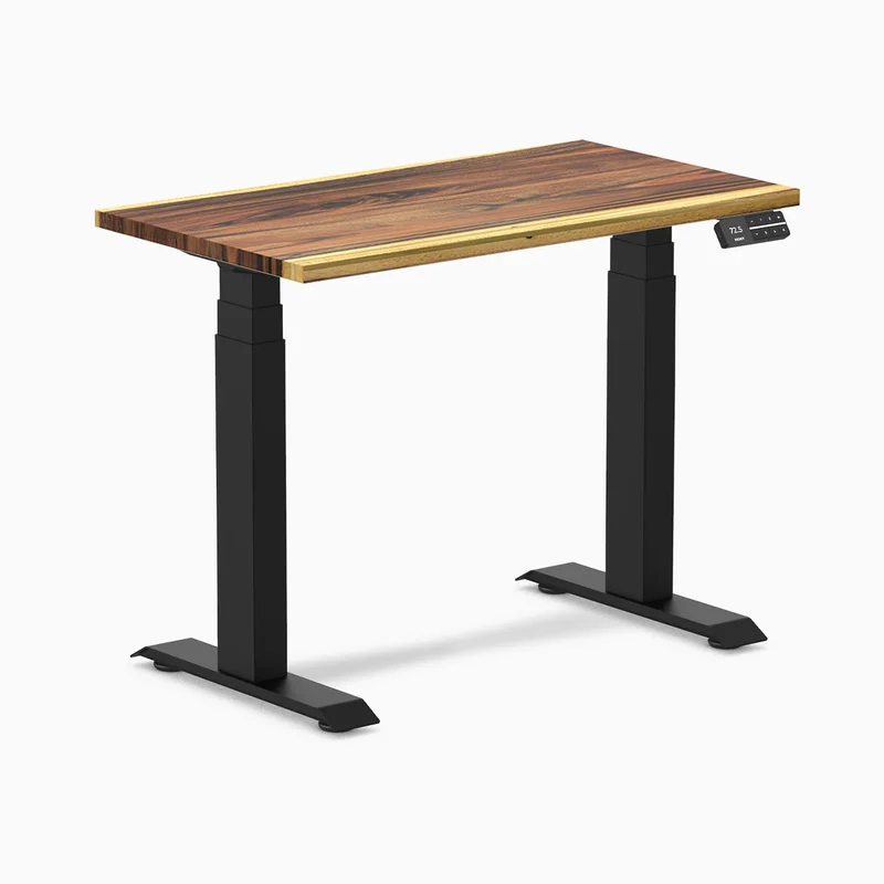 Desky Dual Mini Hardwood Sit Stand Desk 90cm Saman Desktop and Matte Black Frame