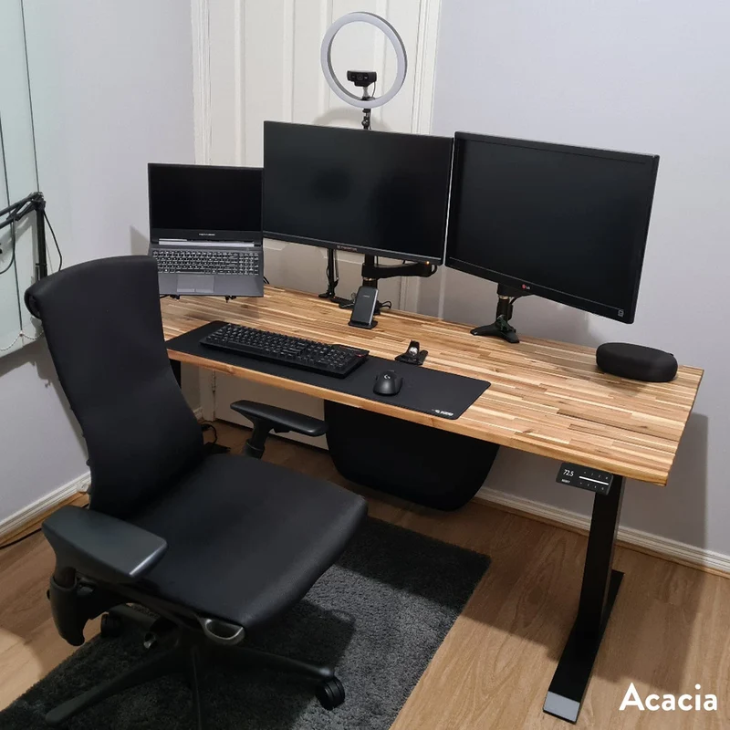 Desky Dual Hardwood Sit Stand Desk 180cm Acacia Desktop and Grey Frame