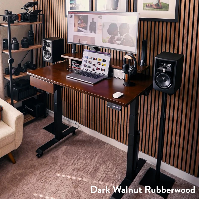 Desky Dual Rubberwood Sit Stand Desk 120cm Dark Walnut Desktop and Wheat Frame