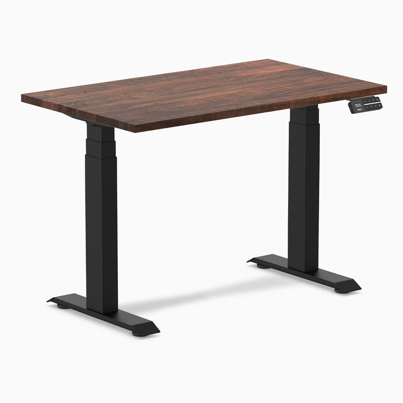 Desky Dual Mini Softwood Sit Stand Desk 100cm American Rustic Pine Desktop and Matte Black Frame