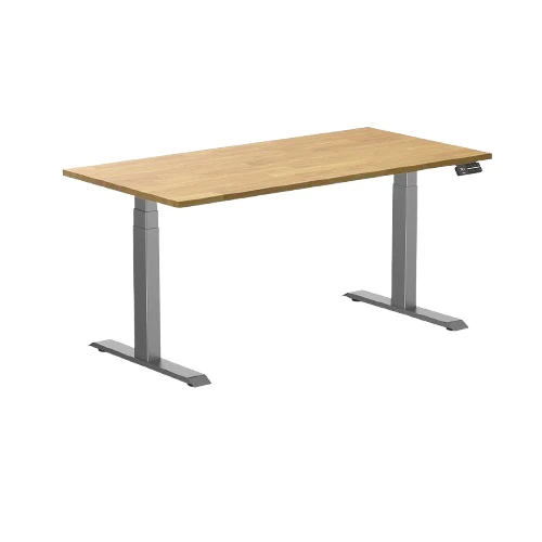 Desky Dual Rubberwood Sit Stand Desk 150cm Light Oak Desktop and Space Grey Frame