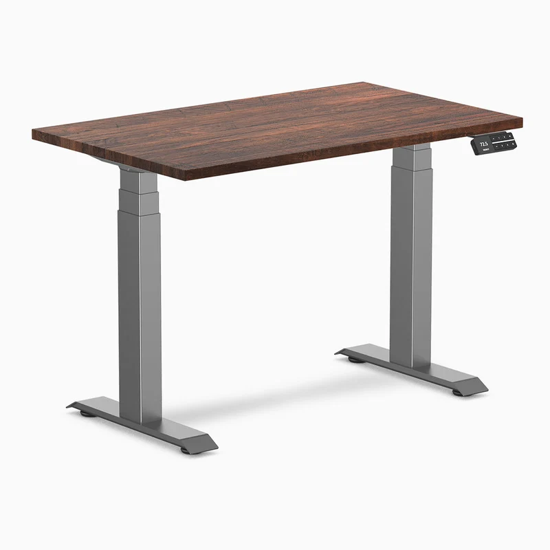 Desky Dual Mini Softwood Sit Stand Desk 100cm American Rustic Pine Desktop and Space Grey Frame