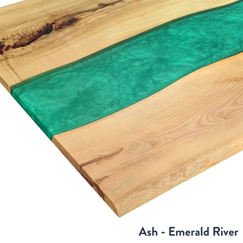 Desky Dual Resin Hardwood Sit Stand Desk 150cm Natural Walnut Emerald River Desktop and White Frame