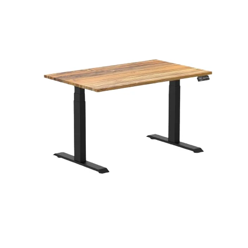 Desky Dual Hardwood Sit Stand Desk 120cm (Teak Desktop/Matte Black Frame)