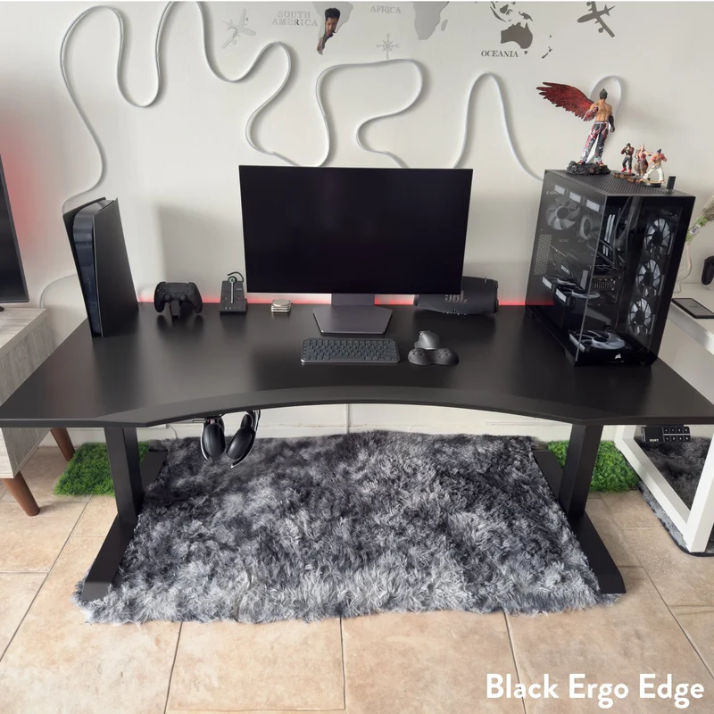 Desky Dual Ergo Edge Sit Stand Desk 150cm Black Desktop and Matte Black Frame