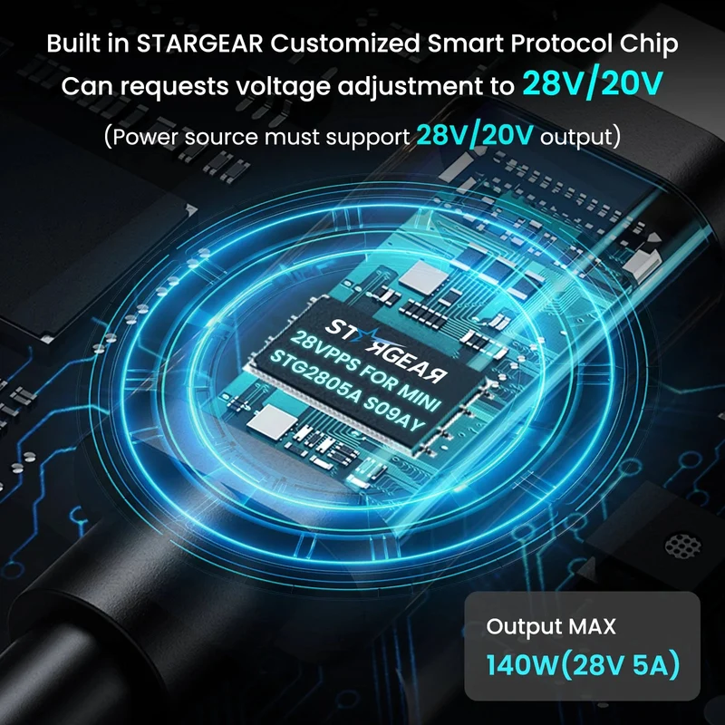 STARGEAR Mini 140W USB-C to DC Power Cable with LED for Starlink Mini 2m/5m