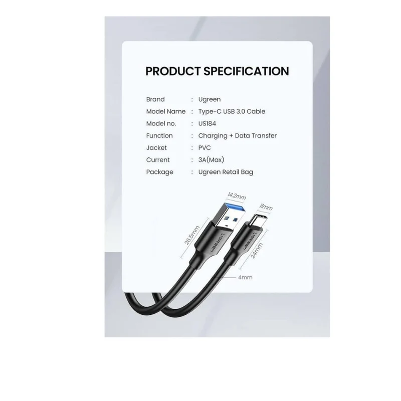 UGREEN USB-C to USB 3.0 Cable - 2m (Black)