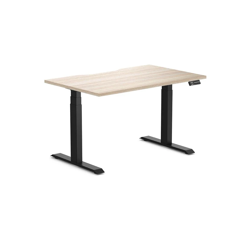 Desky Dual Scalloped Melamine Sit Stand Desk - White / 1500x750mm / Matte Black