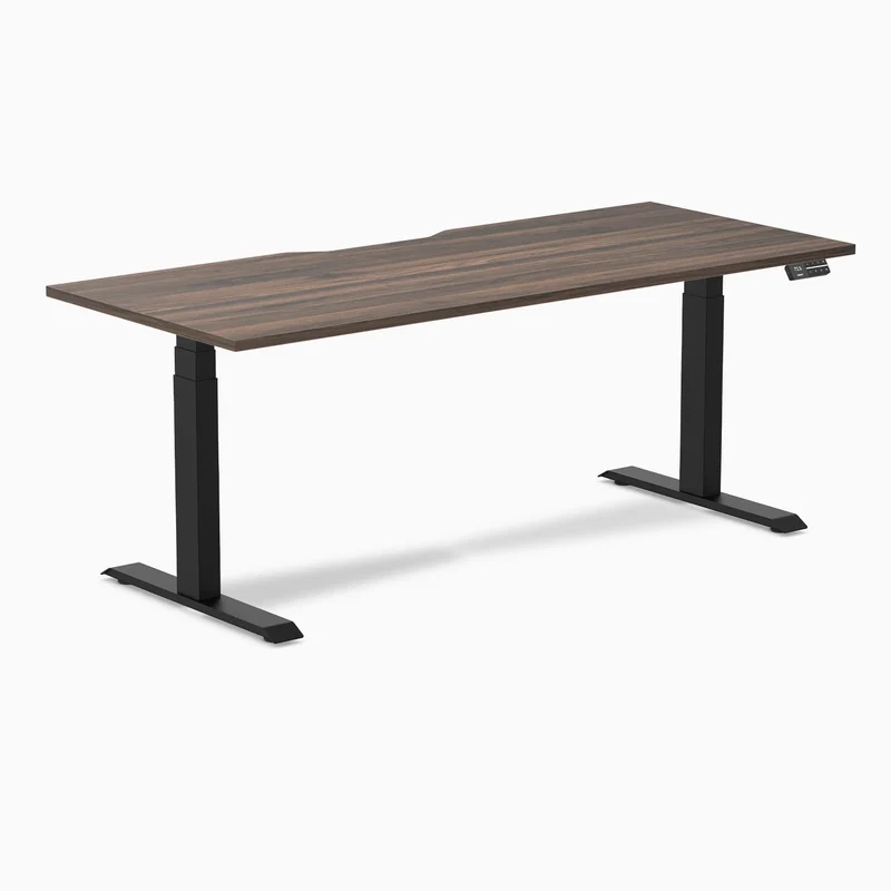 Desky Dual Scalloped Melamine Sit Stand Desk - White / 1500x750mm / Matte Black