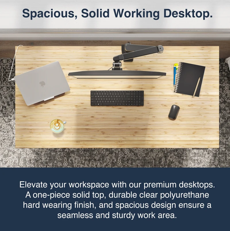 Desky Dual Bamboo Sit Stand Desk 200cm and Matte Black Frame