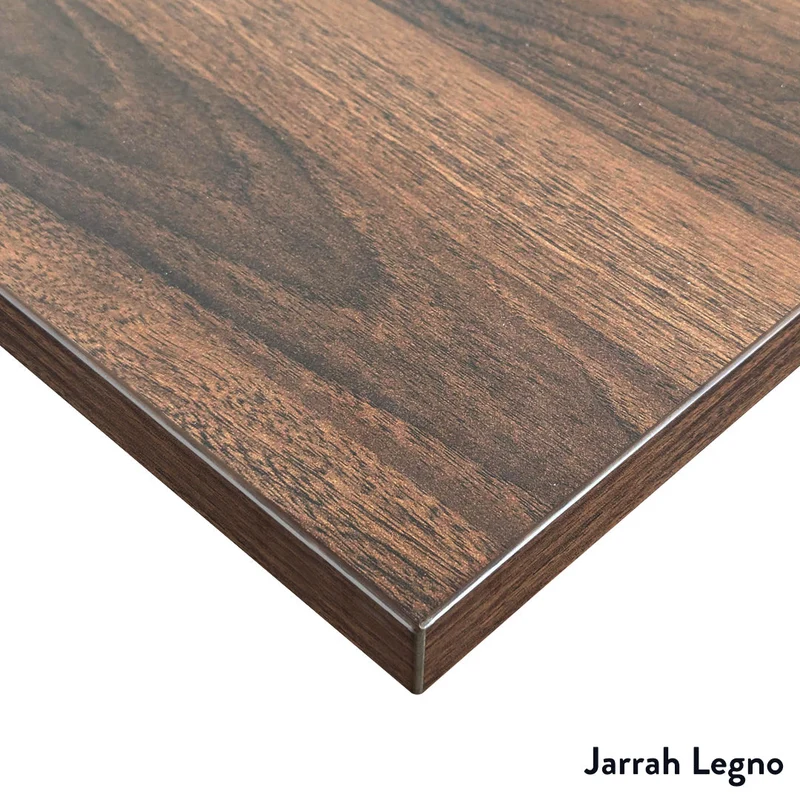 Desky Dual Melamine Sit Stand Desk 200cm Jarrah Legno Desktop and Matte Black Frame