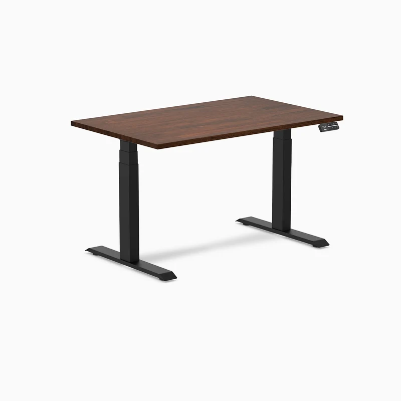 Desky Dual Rubberwood Sit Stand Desk 120cm Red Walnut Desktop and Matte Black Frame