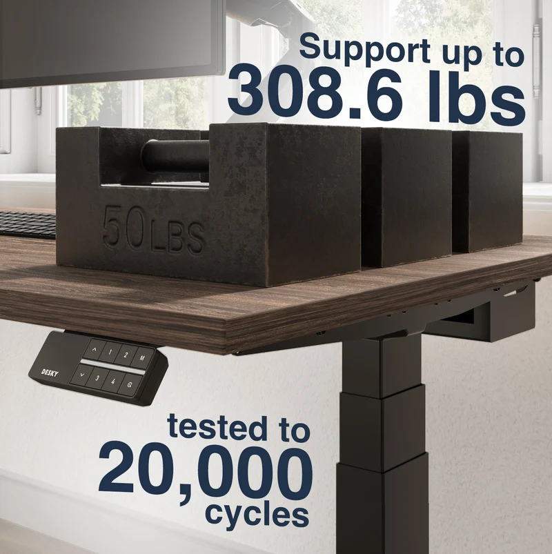 Desky Dual Melamine Sit Stand Desk 150cm White Desktop and Matte Black Frame