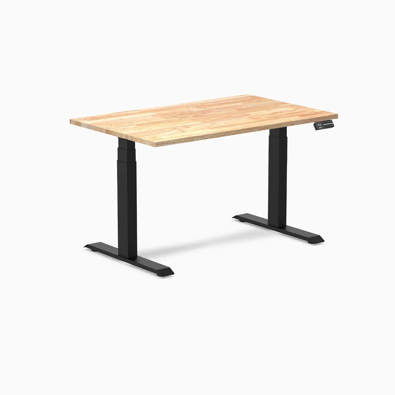 Desky Dual Rubberwood Sit Stand Desk 120cm Natural Timber Desktop and Matte Black Frame