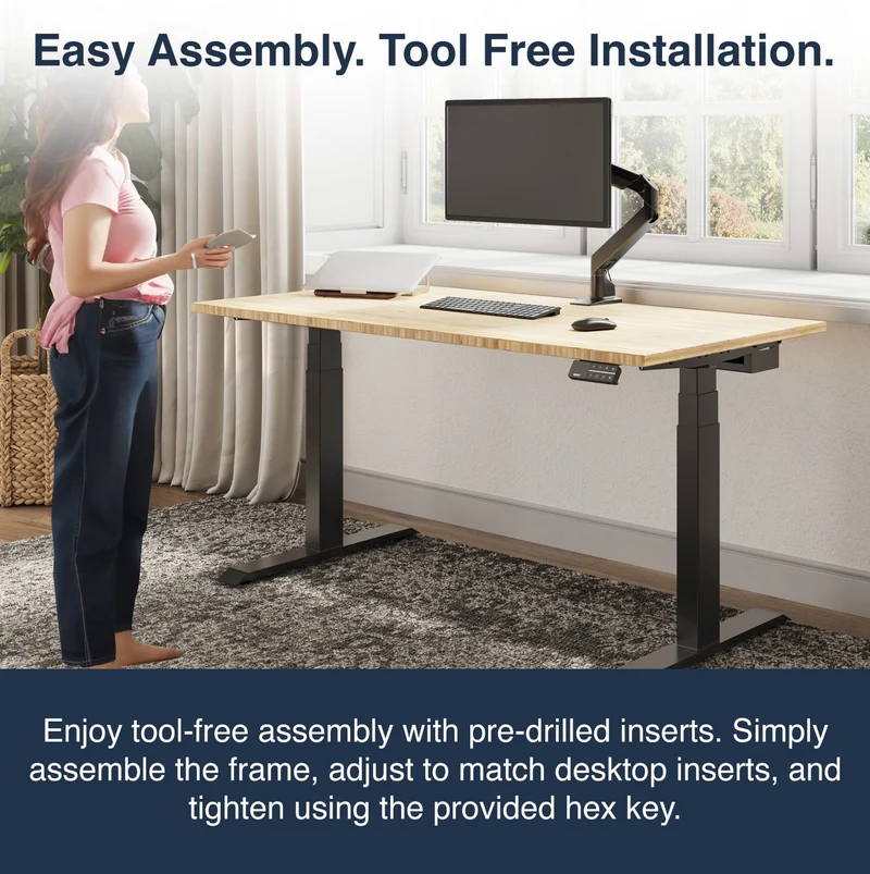 Desky Dual Bamboo Sit Stand Desk 150cm and Matte Black Frame