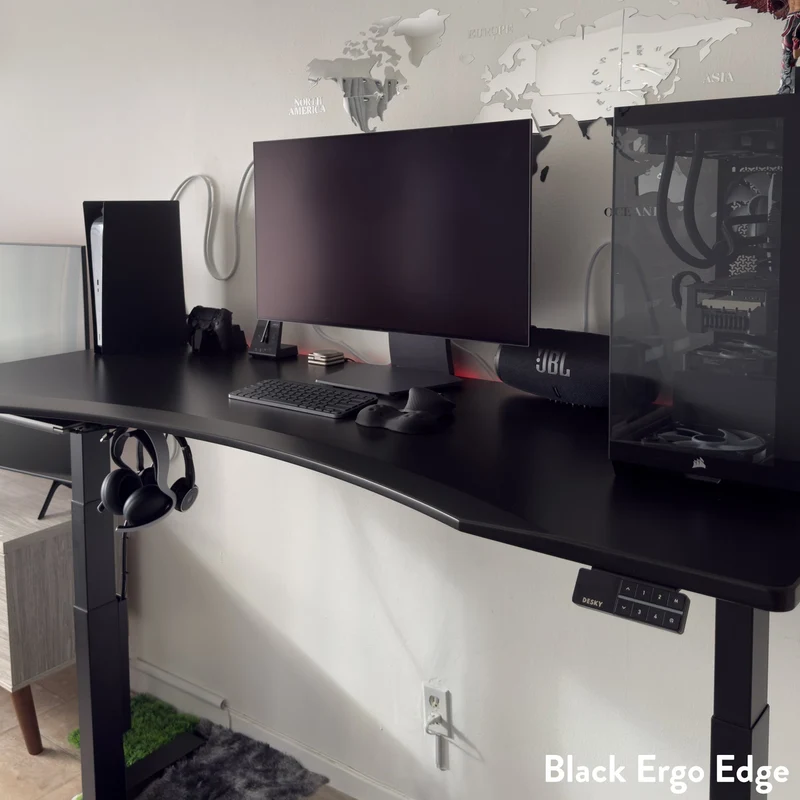 Desky Alpha Dual Sit Stand Gaming Desk - Ergo Edge 1200x750mm (Matte Black)