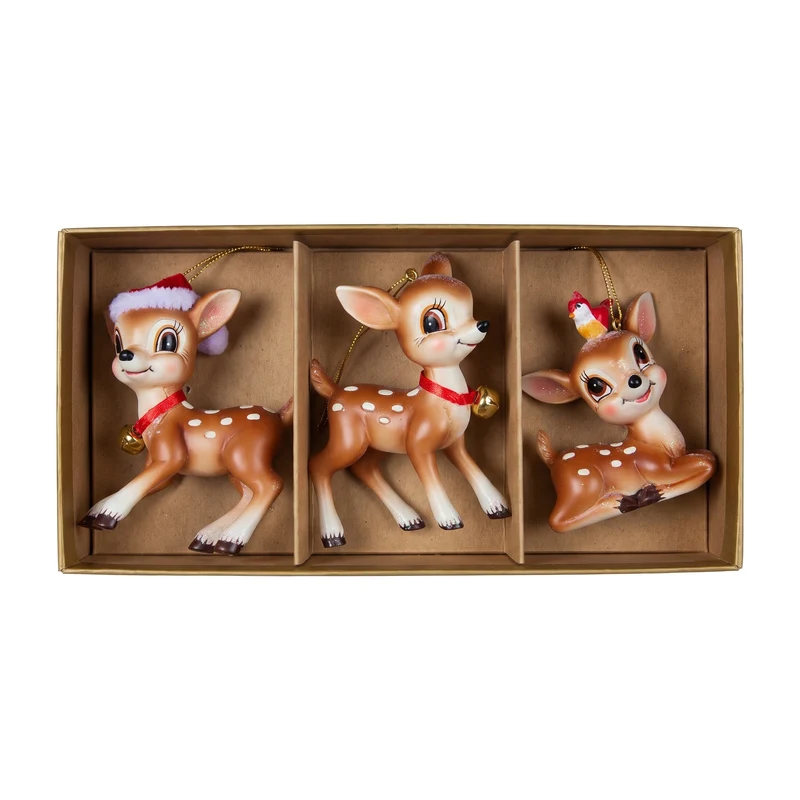 Christabelle 3 Reindeer Christmas Ornaments Assorted Cute Novelty Figures 9cm Xmas Tree Decorations Hanging Baubles
