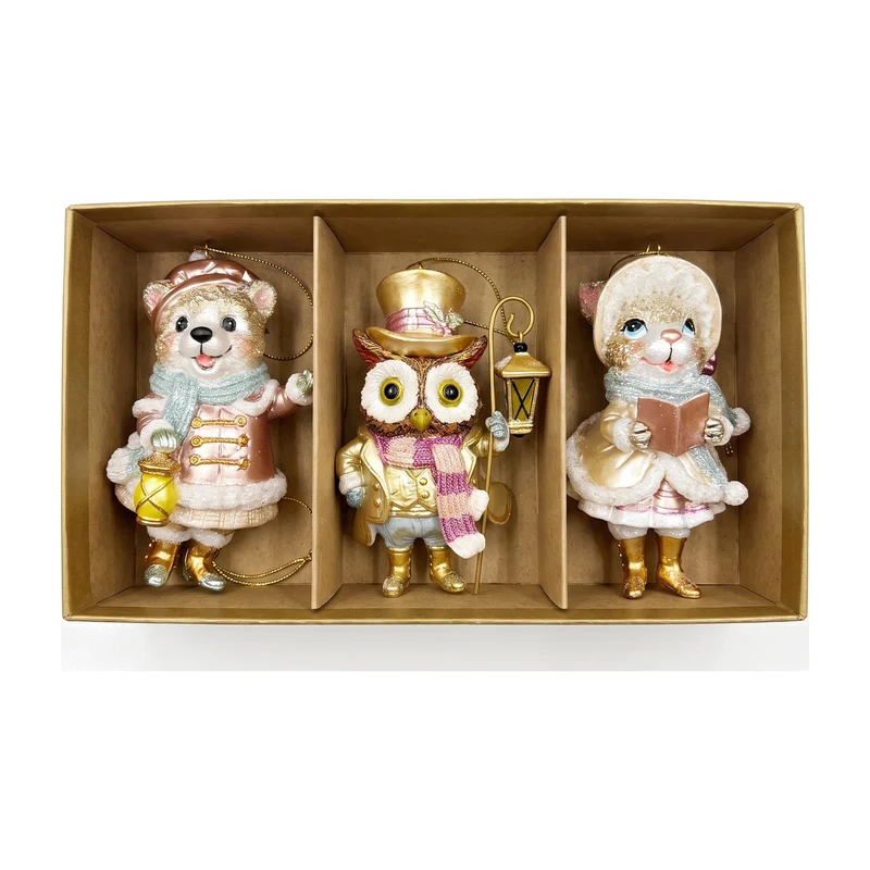 Christabelle 3 Victorian Animal Christmas Ornaments Assorted Novelty 10cm Xmas Tree Decorations Hanging Baubles
