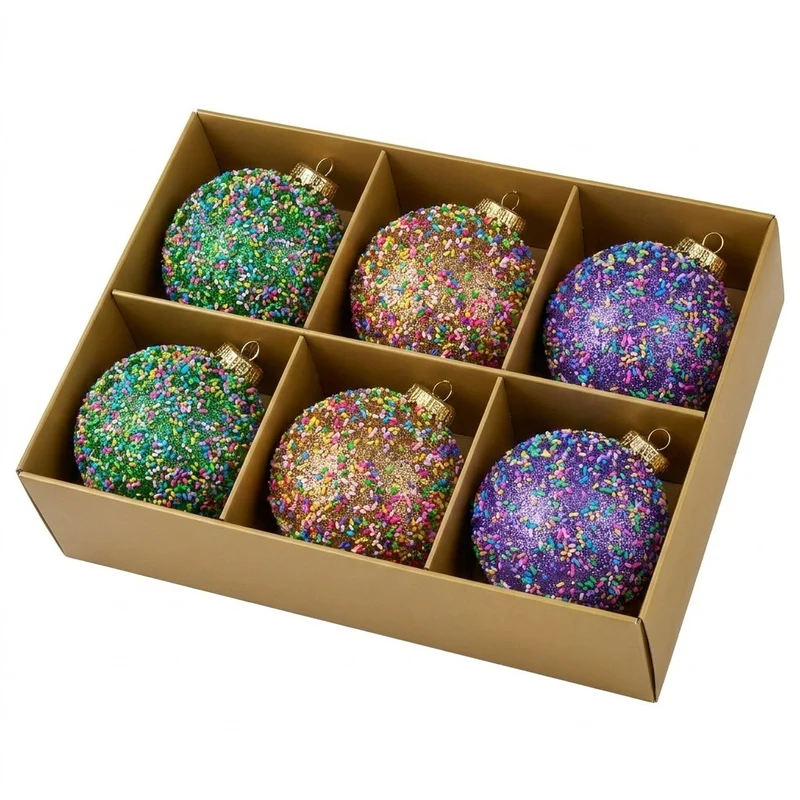 Christabelle 6 Beaded Glass Christmas Baubles Assorted 10cm Xmas Tree Decorations Hanging Ornaments Gift Boxed Set