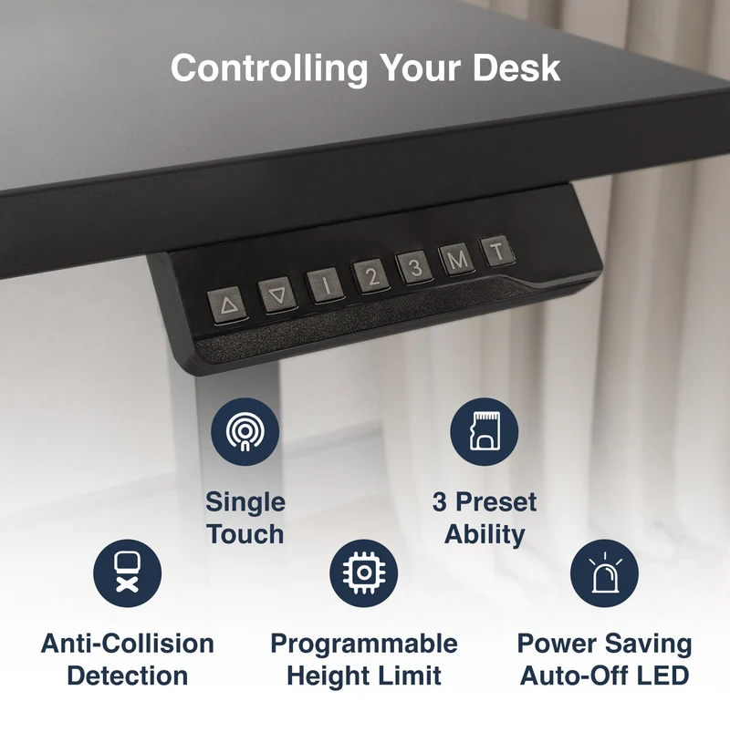 Desky Single Sit Stand Desk 180cm Black Desktop and White Frame