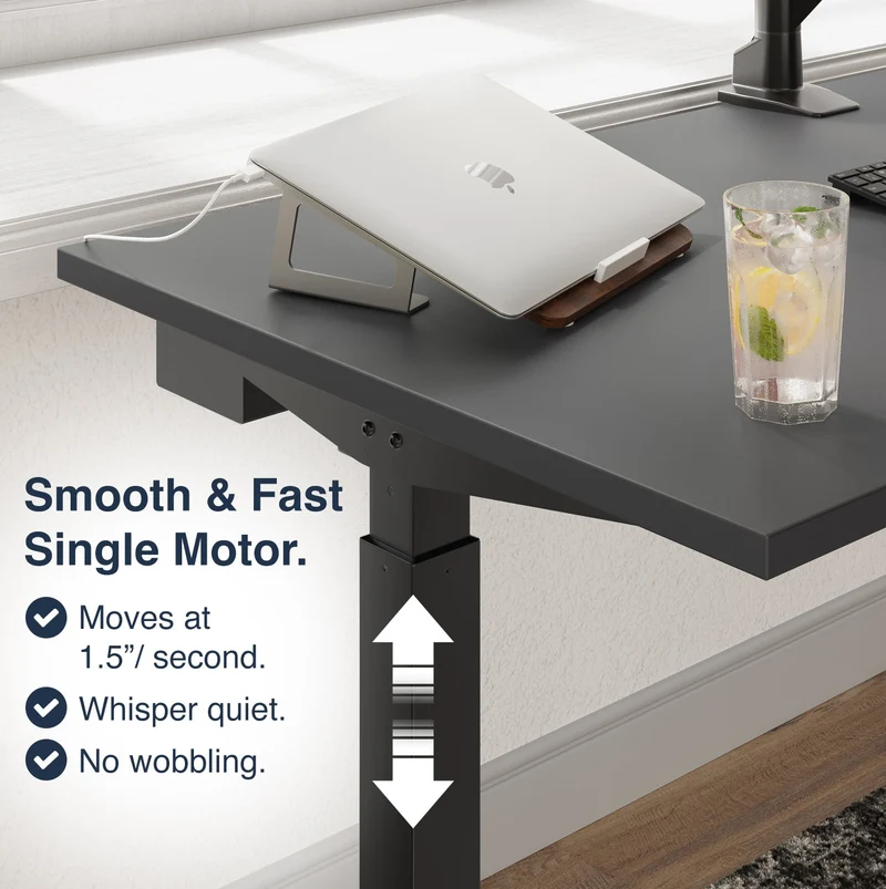 Desky Single Sit Stand Desk 180cm Black Desktop and White Frame