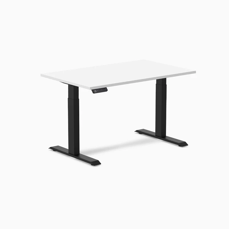 Desky Single Sit Stand Desk 180cm Black Desktop and White Frame