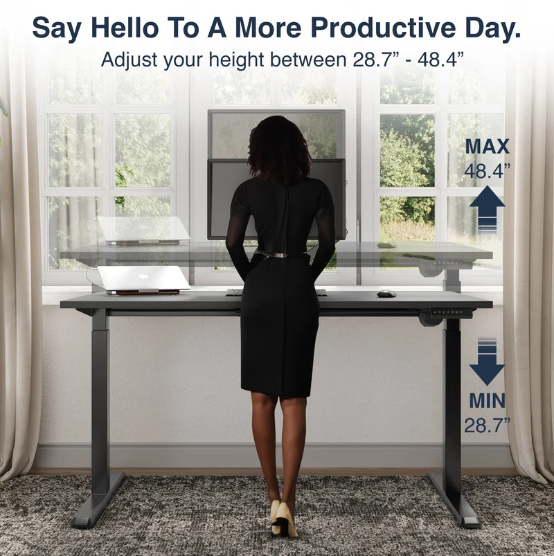 Desky Single Sit Stand Gaming Desk 200cm Black Desktop and White Frame