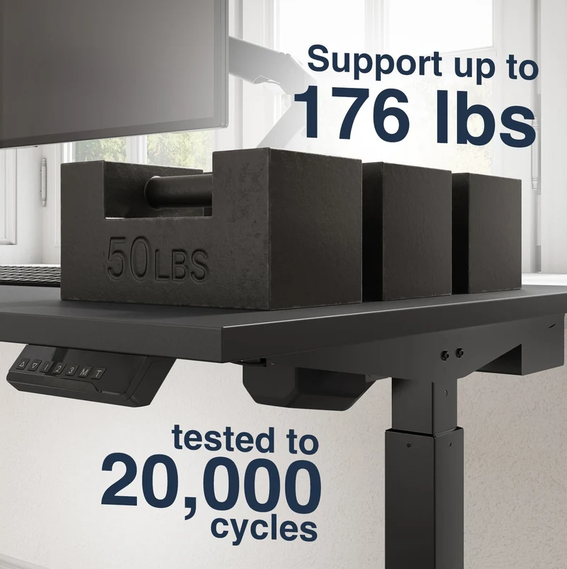 Desky Single Sit Stand Desk 150cm Black Desktop and White Frame